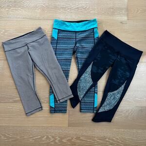 Lululemon Bundle 3 Cropped Leggings sz 8 Camo Striped Checked